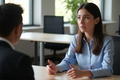 Two professionals engaged in an interview role-playing session