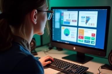 Person working on presentation slides with visual elements